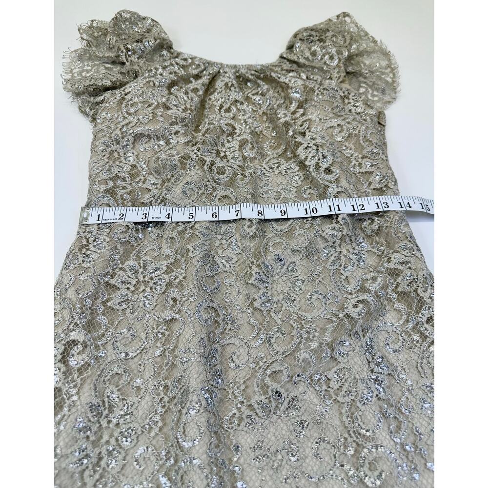 Free People Beige Silver Metallic Lace Mini Shift Dress Sleeves Size Small - Picture 11 of 13